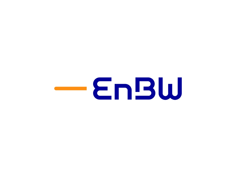 EnBW company logo with blue text and an orange horizontal line